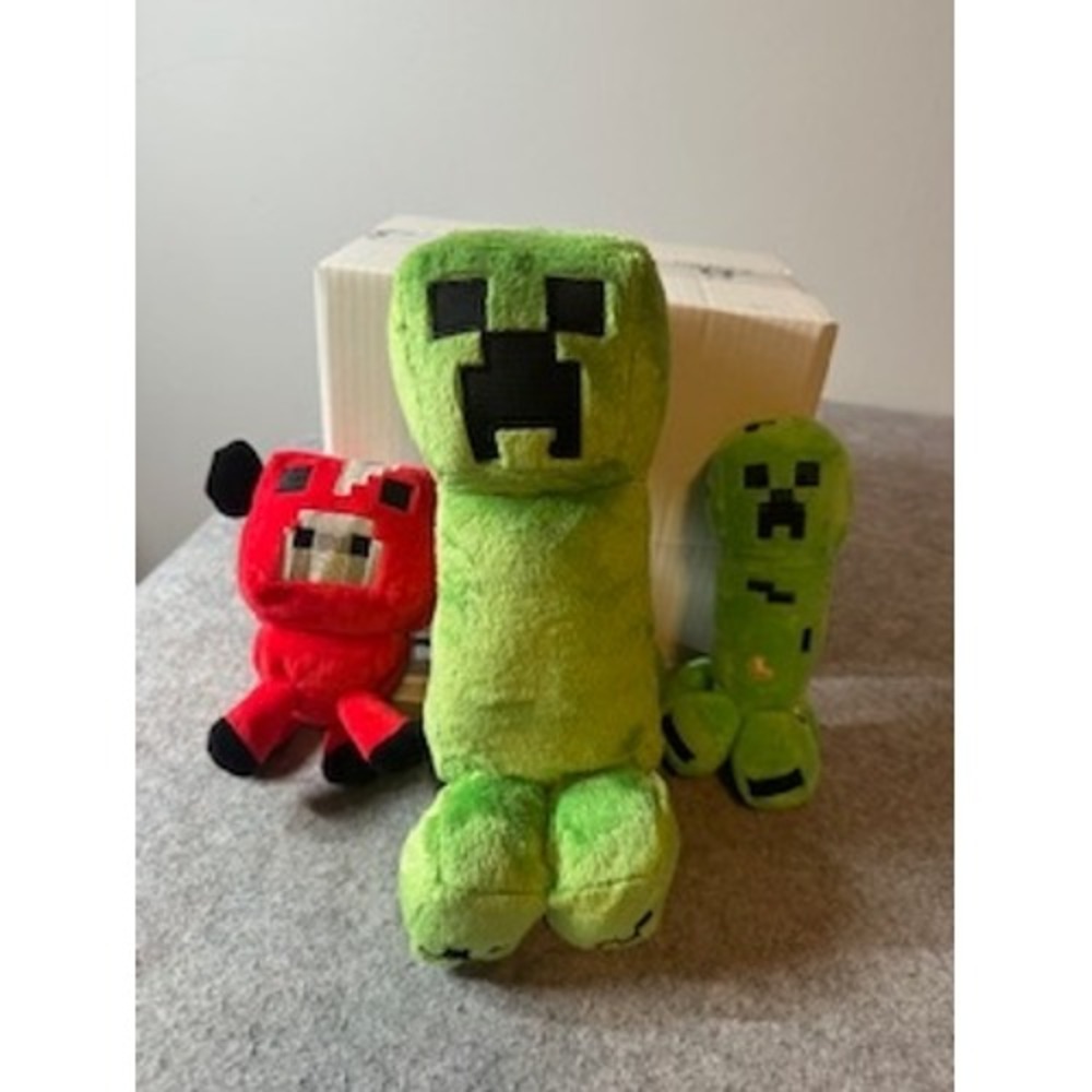 Minecraft Plush Lot 3 Jinx Mojang Creeper Mooshroom Cow Green Red Stuffed Toys